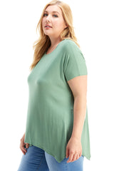 ATP-2307RSX  Plus Size Asymmetric Short Sleeve Tunic | Made in USA