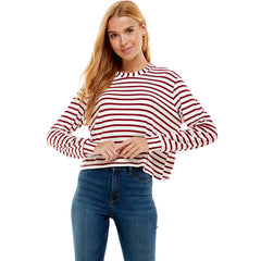 ATP-2331RS-Women's Crew Neck Stripe Print Long Sleeves Top | Made in USA | Azules Wholesale