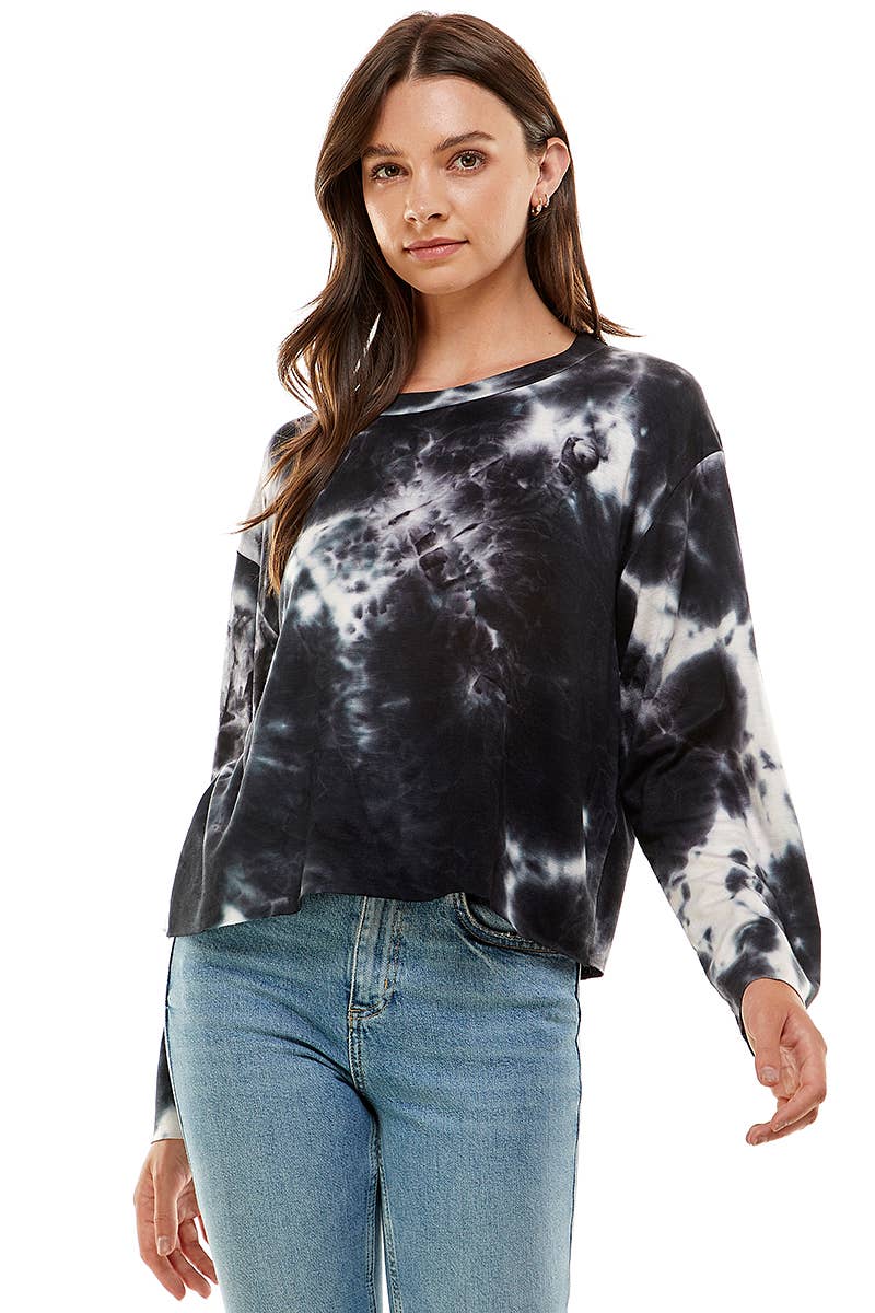 ATP-2336FT- Women's Tie Dye Raw Edge French Terry Top | Made in USA | Azules Wholesale