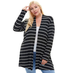 AJK-3001RSX-STRIPE Plus SIze Long Sleeve Stripe Cardigan | Made in USA | Azules Wholesale