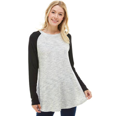 ATP-2311HC Contrast Poly Rayon Crew Neck Long Sleeve Tunic | Made in USA | Azules Wholesale
