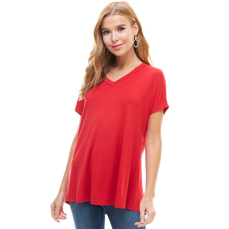 ATP-2318RS Women's Basic Cap Sleeve V-Neck Tunic | Made in USA | Azules Wholesale