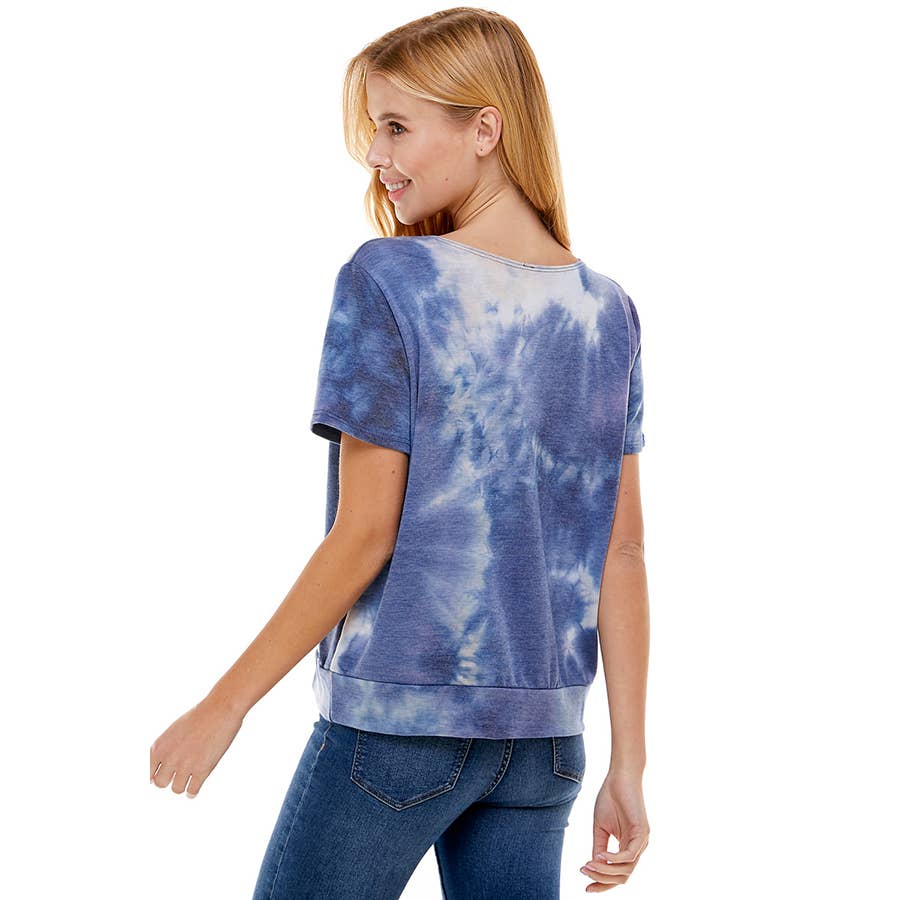 ATP-2328FT-Women's French Terry Tie Dye Top with Band | Made in USA | Azules Wholesale