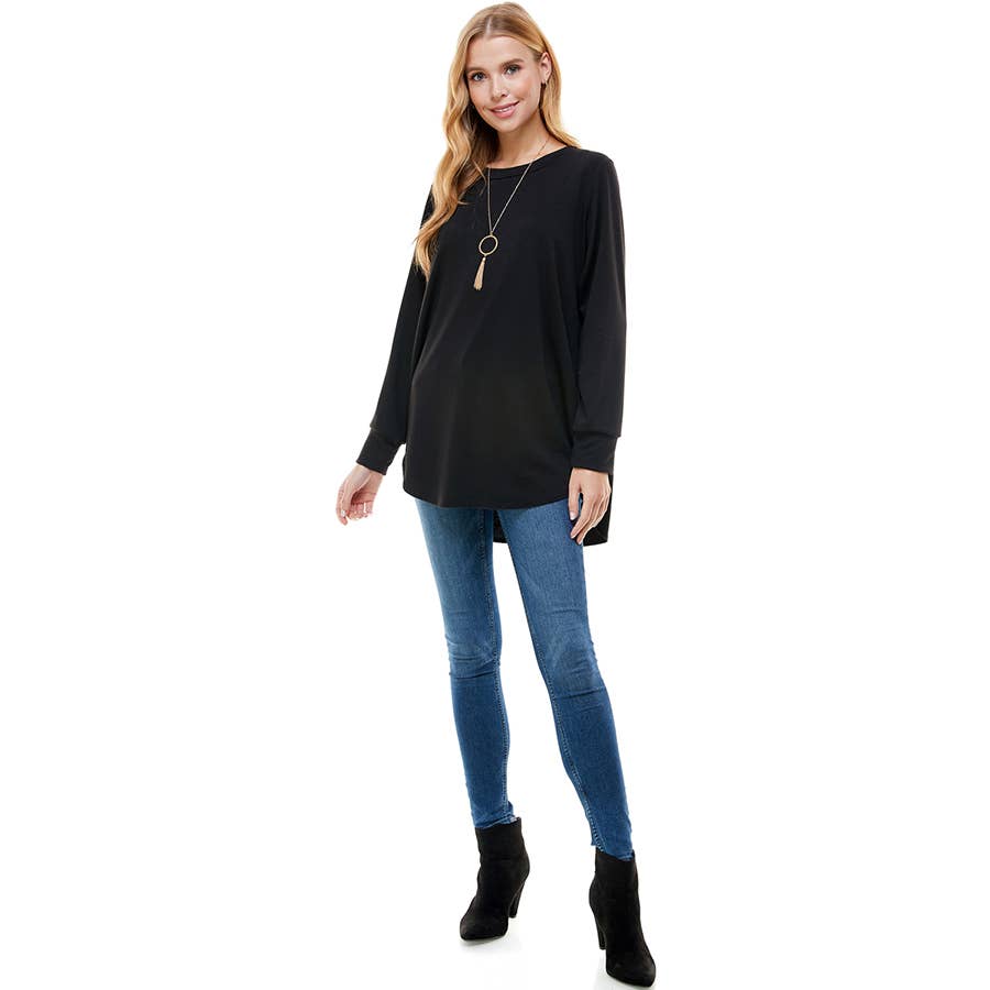 ATP-2321FT-Women's Oversized Long Sleeve Crew Neck Tunic | Made in USA | Azules Wholesale