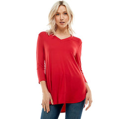 ATP-2334RS-Women's V Neck 3/4 Sleeve Tunic | Made in USA | Azules Wholesale