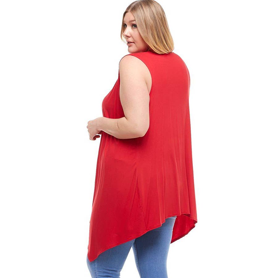 AJK-2071RSX Plus Size Women's Vest Sleeveless Flyaway Cardigan | Made in USA | Azules Wholesale