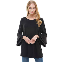 ATP-2314RS Rayon/Spandex Tunic With Double Layer Bell Sleeve | Made in USA | Azules Wholesale