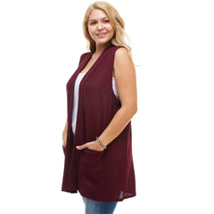 AJK-3012HC PLUS SIZE Ribbed Sleeveless Cardigan with Pockets | Made in USA | Azules Wholesale