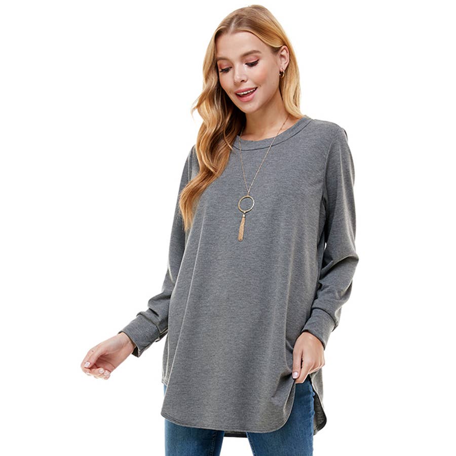 ATP-2321FT-Women's Oversized Long Sleeve Crew Neck Tunic | Made in USA | Azules Wholesale