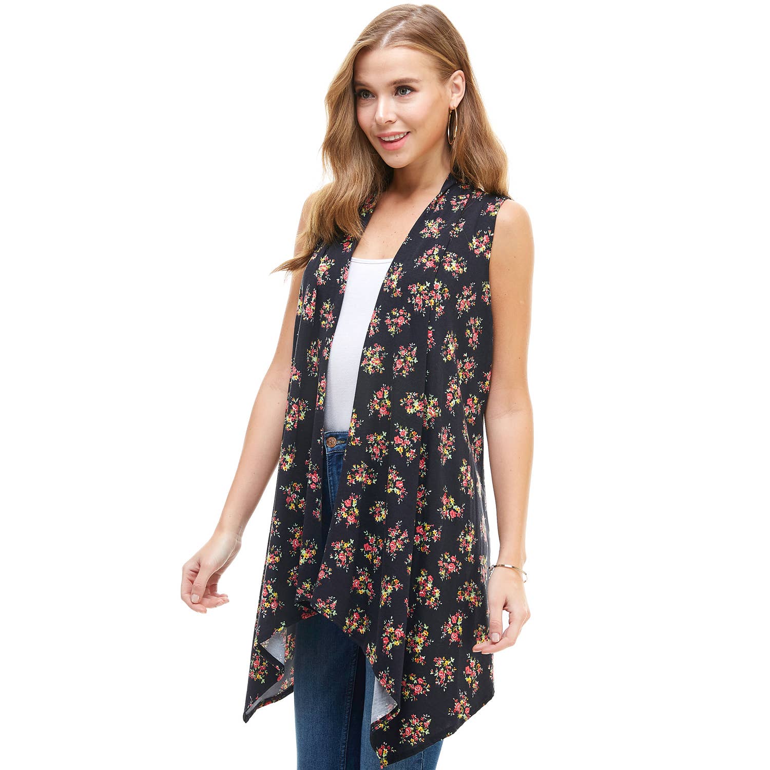 AJK-2071PR- Multi Print Sleeveless Cardigan Vest | Made in USA | Azules Wholesale