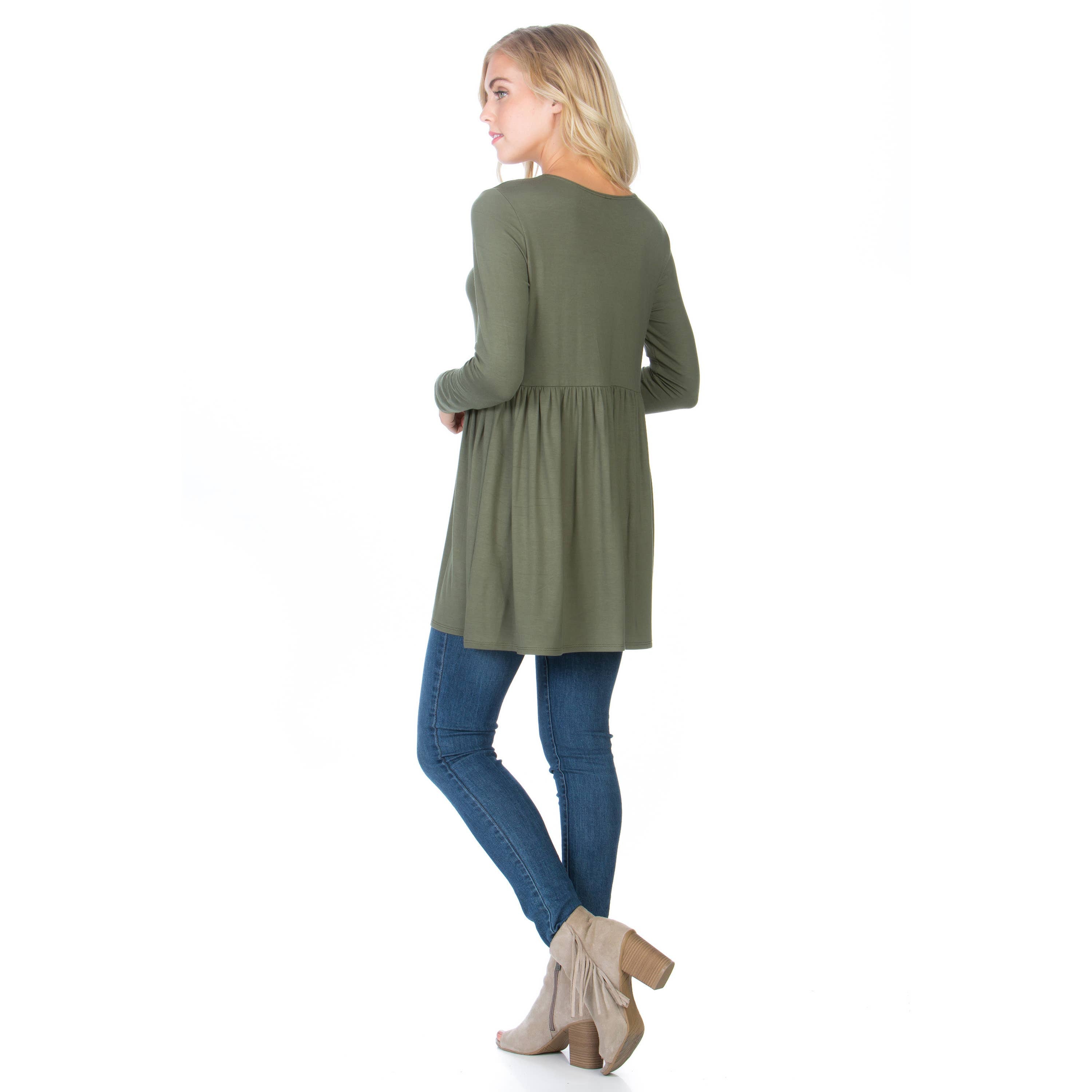 ATP-2271RS Long Sleeve Ruffle Hem Tunic | Made in USA | Azules Wholesale