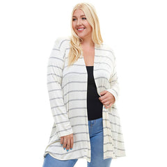 AJK-3001RSX-STRIPE Plus SIze Long Sleeve Stripe Cardigan | Made in USA | Azules Wholesale