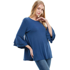 ATP-2314RS Rayon/Spandex Tunic With Double Layer Bell Sleeve | Made in USA | Azules Wholesale