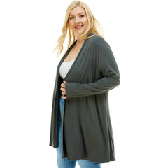 AJK-3001RSX Plus Size Long Sleeve Open Front Drape Cardigan | Made in USA | Azules Wholesale