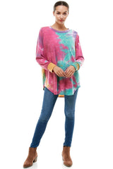 ATP-2321FT-A02 Tie Dye Oversized Long Sleeve Crew Neck Tunic | Made in USA | Azules Wholesale