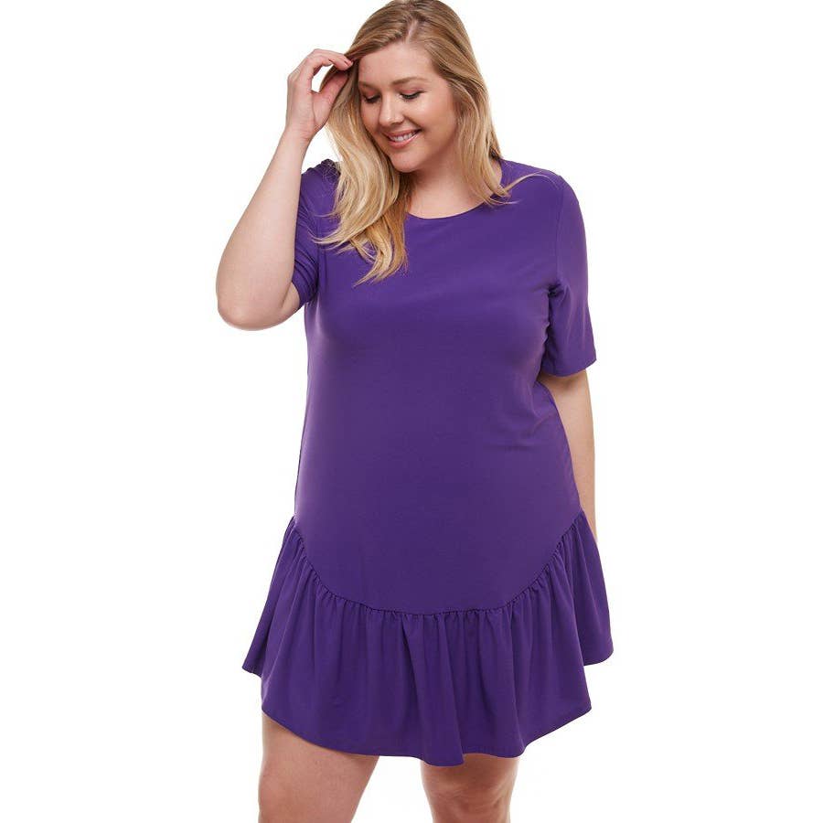 ADS-8265PSX Plus Size Mini Dress with Ruffle Hem | Made in USA | Azules Wholesale