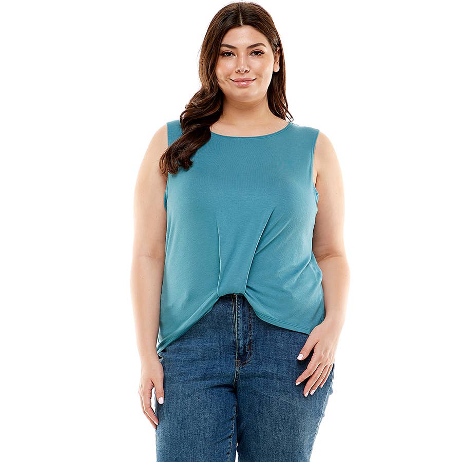 ATP-2320RSX-Plus Size Women's Sleeveless Front Twist-KnotTop | Made in USA | Azules Wholesale