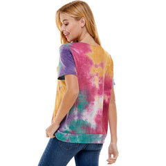 ATP-2328FT-Women's French Terry Tie Dye Top with Band | Made in USA | Azules Wholesale