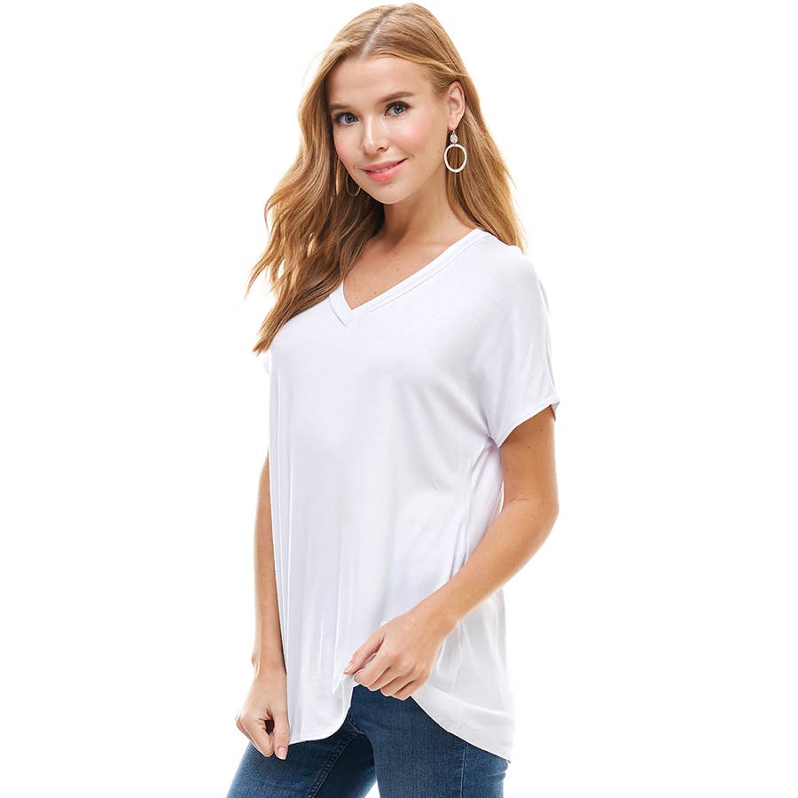 ATP-2318RS Women's Basic Cap Sleeve V-Neck Tunic | Made in USA | Azules Wholesale