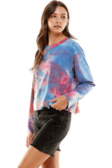 ATP-2336FT- Women's Tie Dye Raw Edge French Terry Top | Made in USA | Azules Wholesale