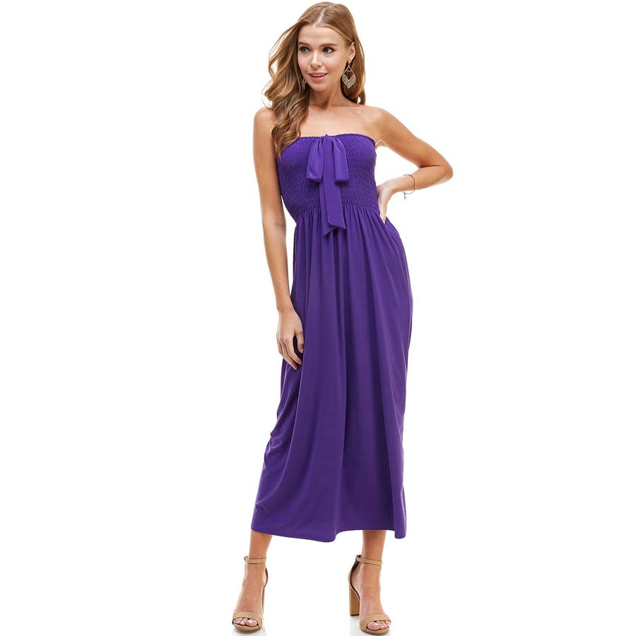 ADL-8268PS Halter Smocked Maxi Dress with Shirred Upper Top | Made in USA | Azules Wholesale