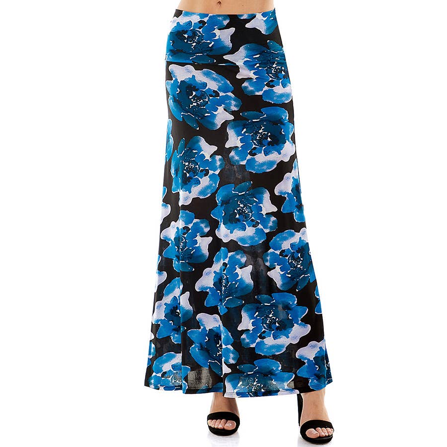 ASK-9001PS High Waisted Floral Print Maxi Skirt | Made in USA | Azules Wholesale