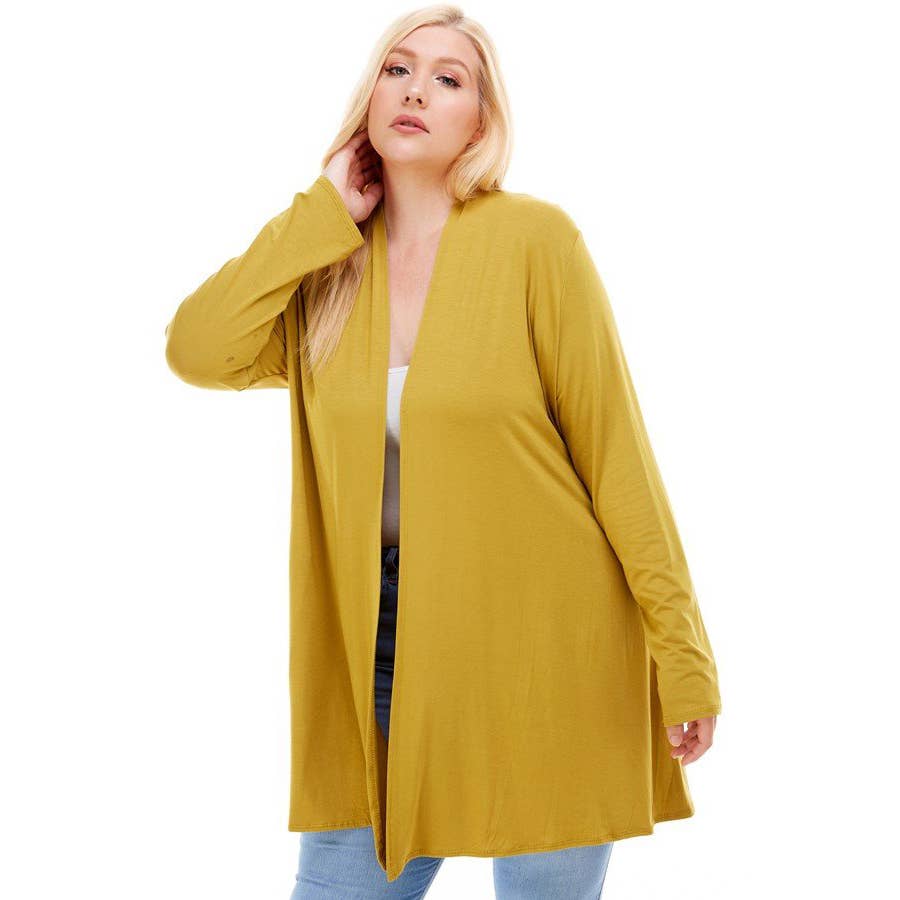 AJK-3001RSX Plus Size Long Sleeve Open Front Drape Cardigan | Made in USA | Azules Wholesale