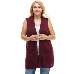 AJK-3012HC PLUS SIZE Ribbed Sleeveless Cardigan with Pockets | Made in USA | Azules Wholesale