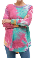 ATP-2321FT-A02 Tie Dye Oversized Long Sleeve Crew Neck Tunic | Made in USA | Azules Wholesale