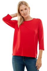ATP-2337FT-WOMEN'S 3/4 SLEEVES SIDE SLIT FRENCH TERRY TOP | Made in USA | Azules Wholesale