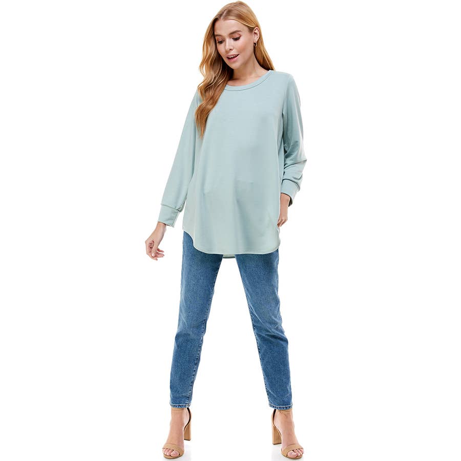 ATP-2321FT-Women's Oversized Long Sleeve Crew Neck Tunic | Made in USA | Azules Wholesale