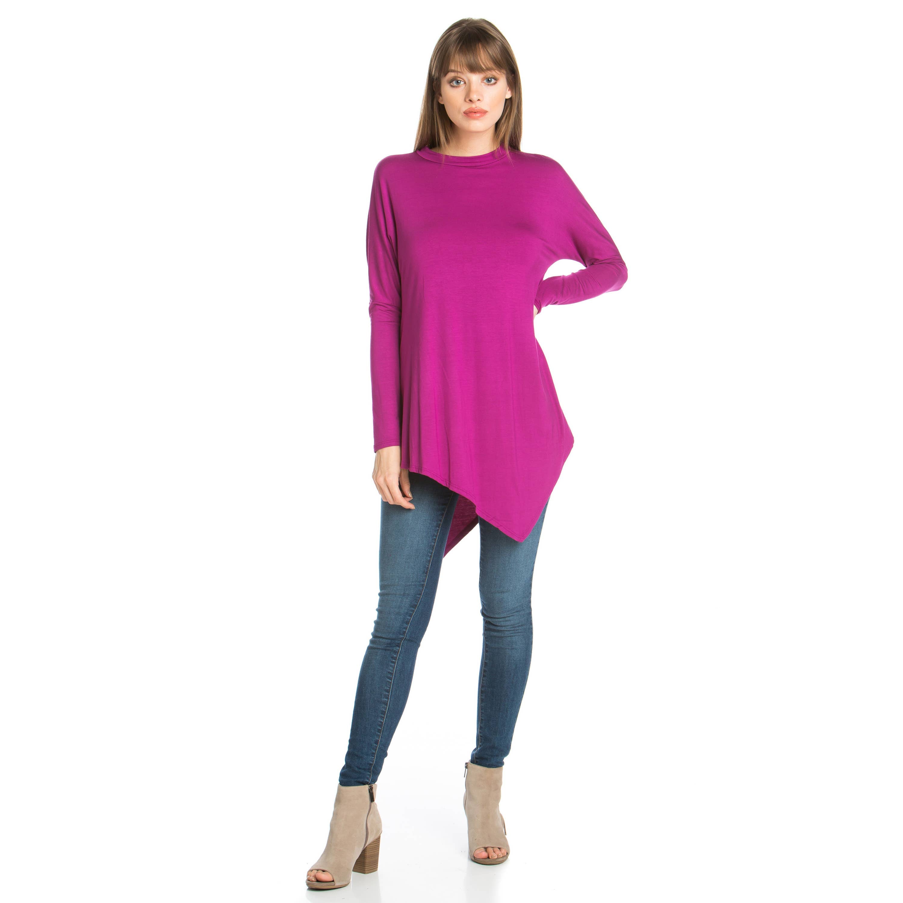 ATP-2262RS Asymmetric Crew Neck Long Sleeve Tunic | Made in USA | Azules Wholesale