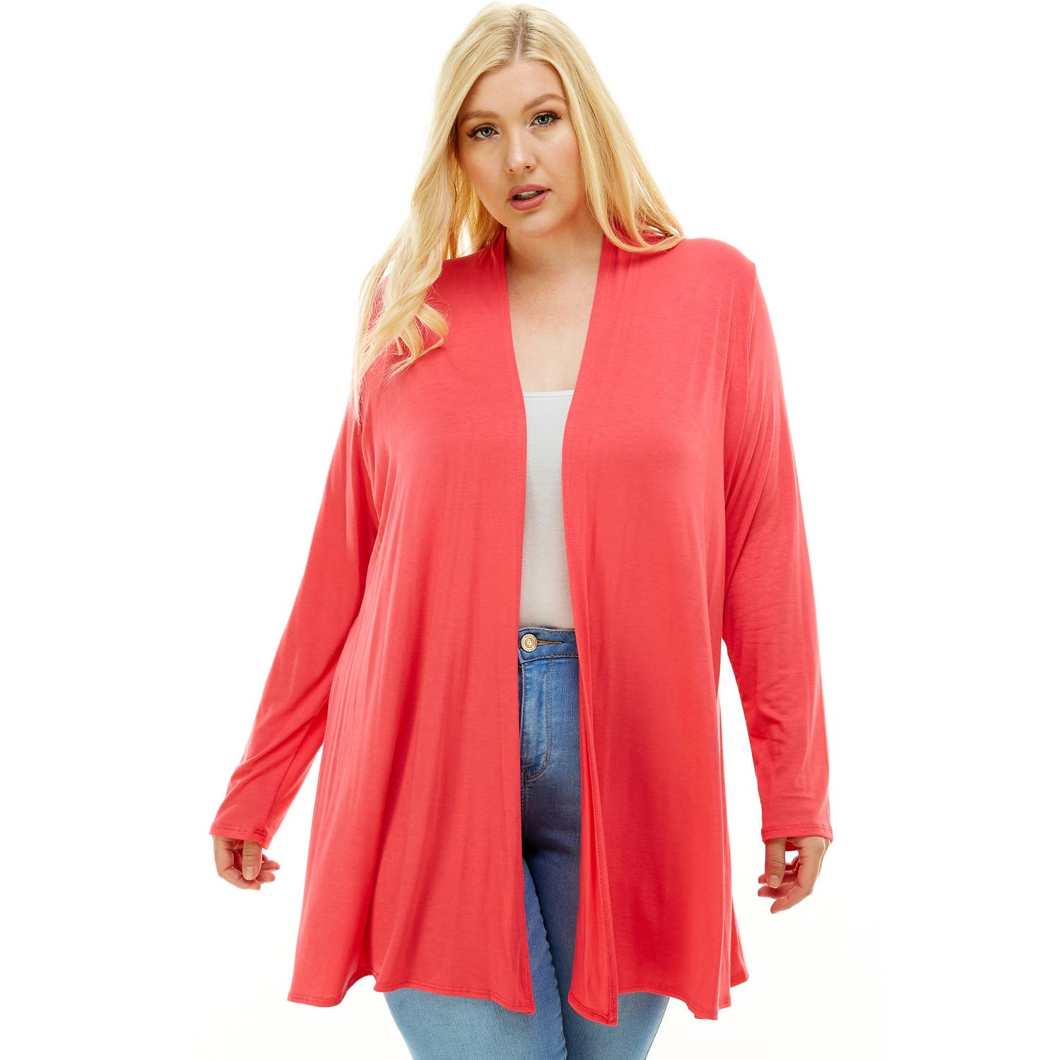 AJK-3001RSX Plus Size Long Sleeve Open Front Drape Cardigan | Made in USA | Azules Wholesale