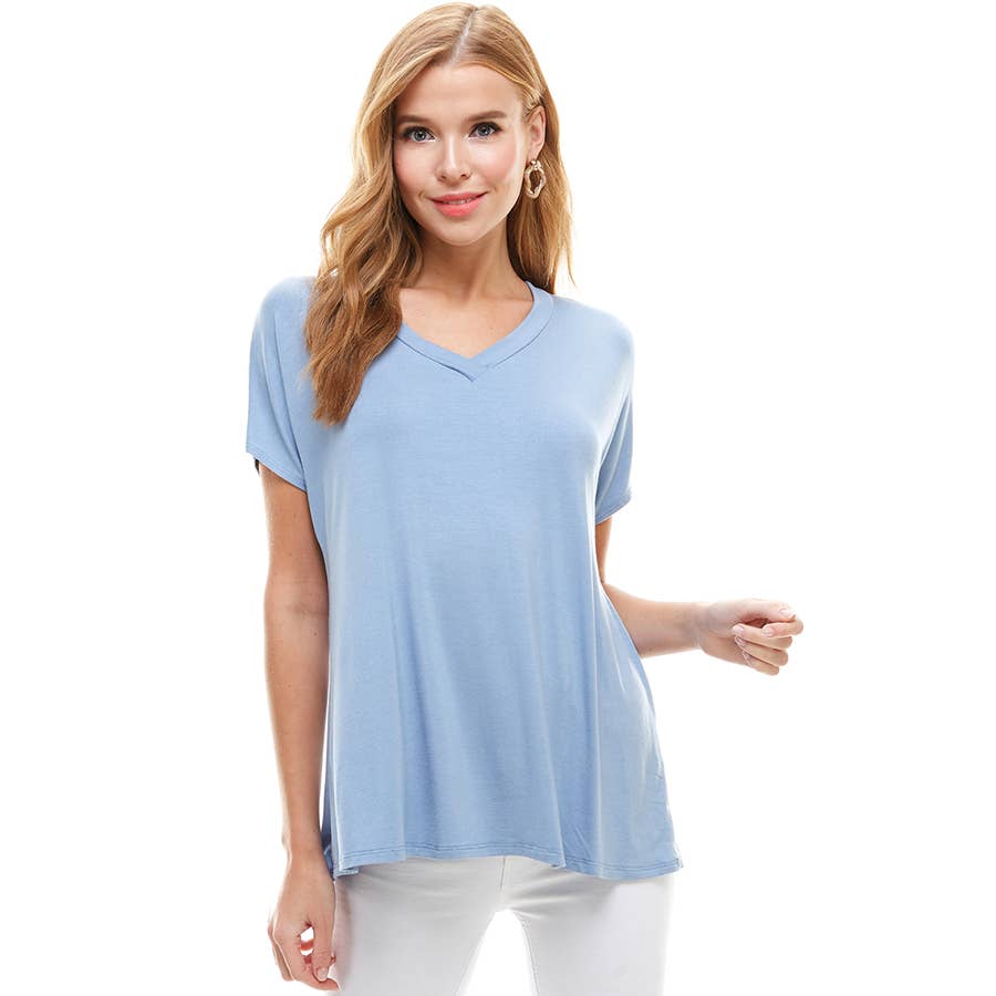 ATP-2318RS Women's Basic Cap Sleeve V-Neck Tunic | Made in USA | Azules Wholesale