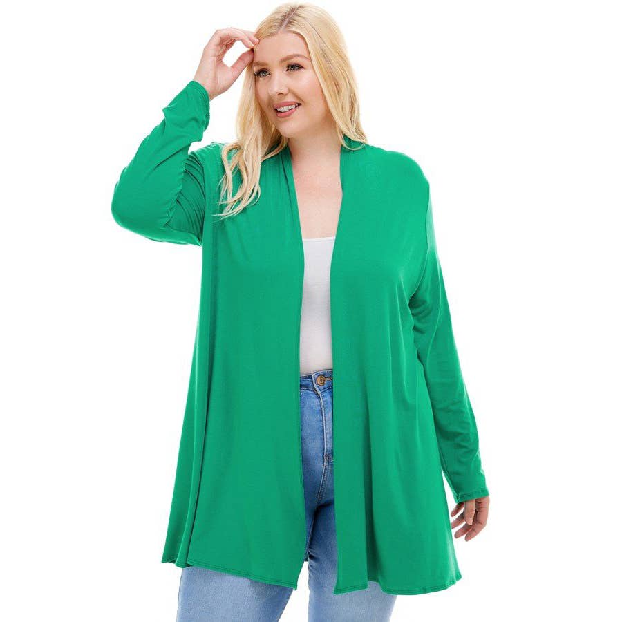 AJK-3001RSX Plus Size Long Sleeve Open Front Drape Cardigan | Made in USA | Azules Wholesale