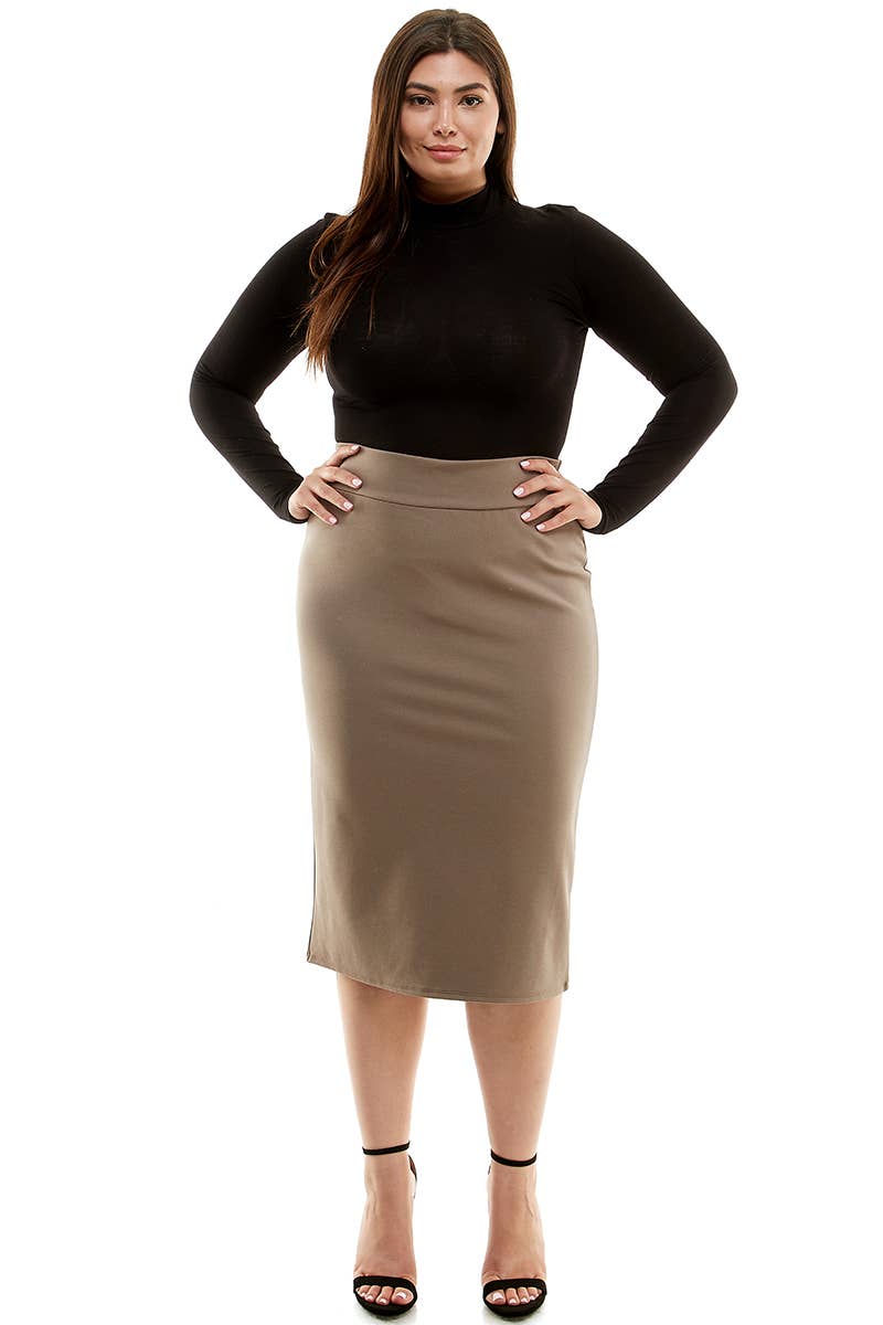 ASK-9014PTX Plus Size High Waisted Pencil Skirt | Made in USA | Azules Wholesale