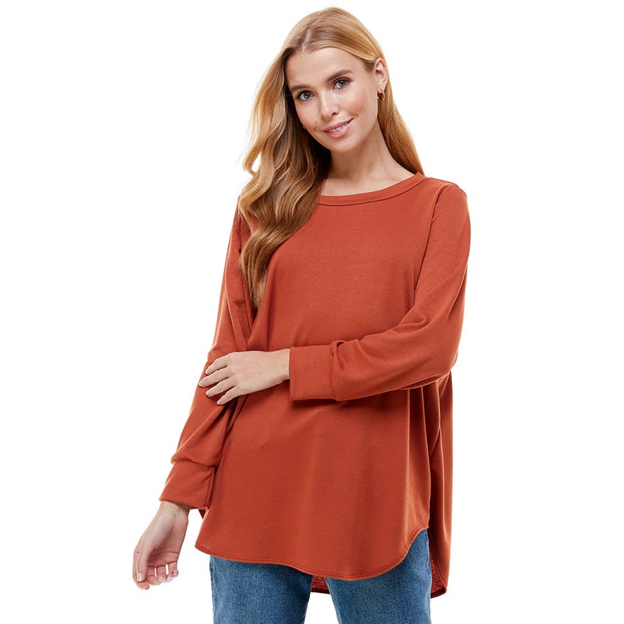 ATP-2321FT-Women's Oversized Long Sleeve Crew Neck Tunic | Made in USA | Azules Wholesale