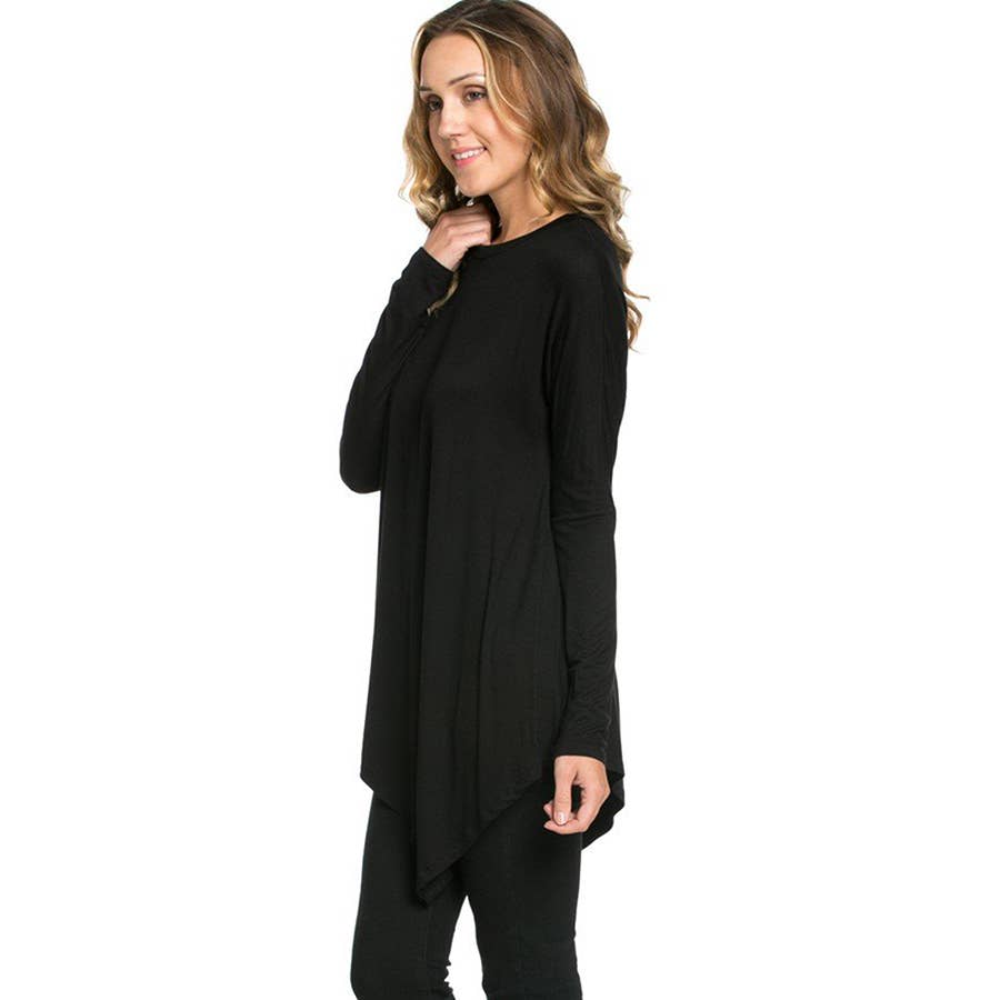 ATP-2262RS Asymmetric Crew Neck Long Sleeve Tunic | Made in USA | Azules Wholesale