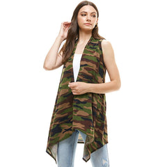 AJK-2071PS- Camo Print Sleeveless Cardigan Vest | Made in USA | Azules Wholesale