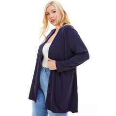 AJK-3001RSX Plus Size Long Sleeve Open Front Drape Cardigan | Made in USA | Azules Wholesale