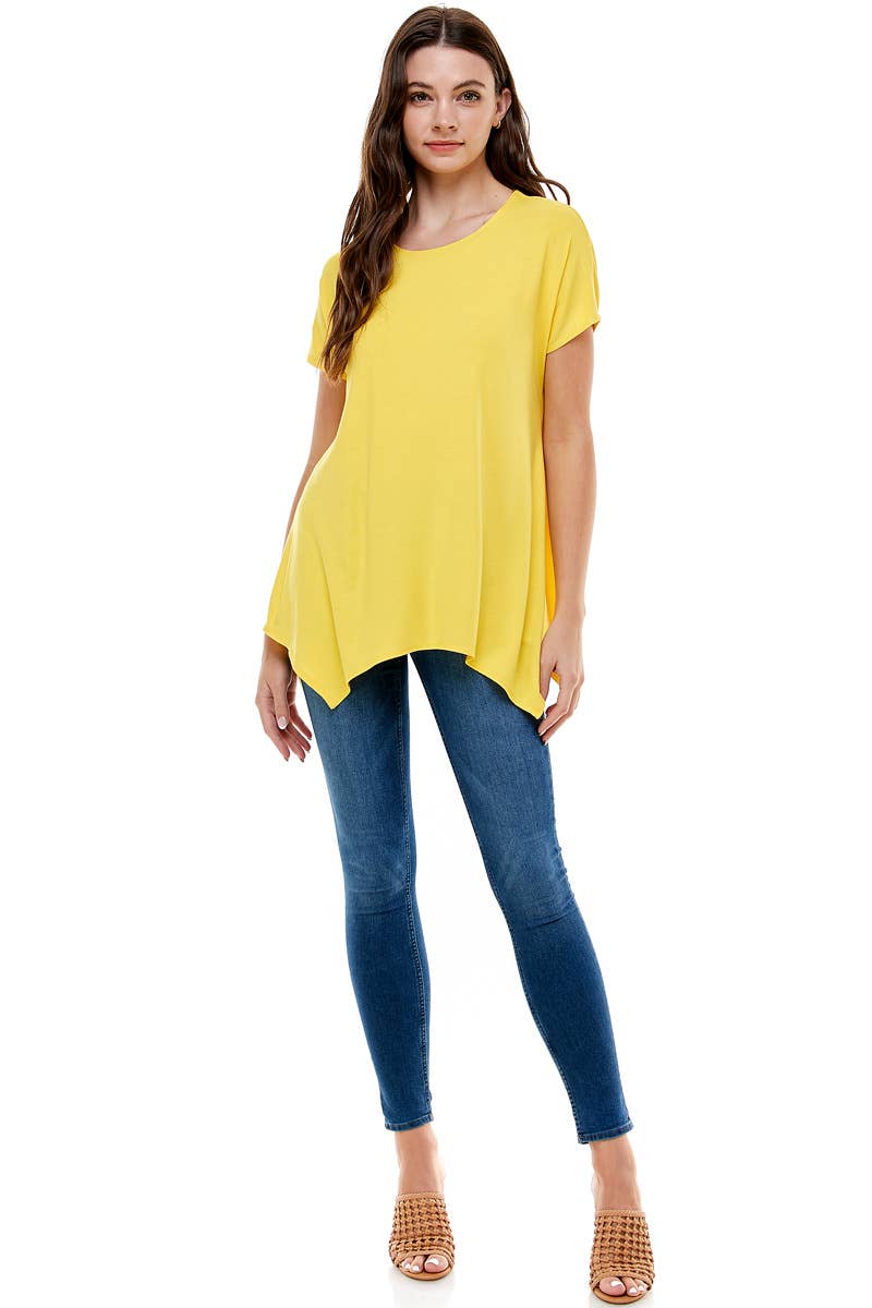 ATP-2307RS Cap Sleeve Basic Asymmetric Tunic | Made in USA | Azules Wholesale