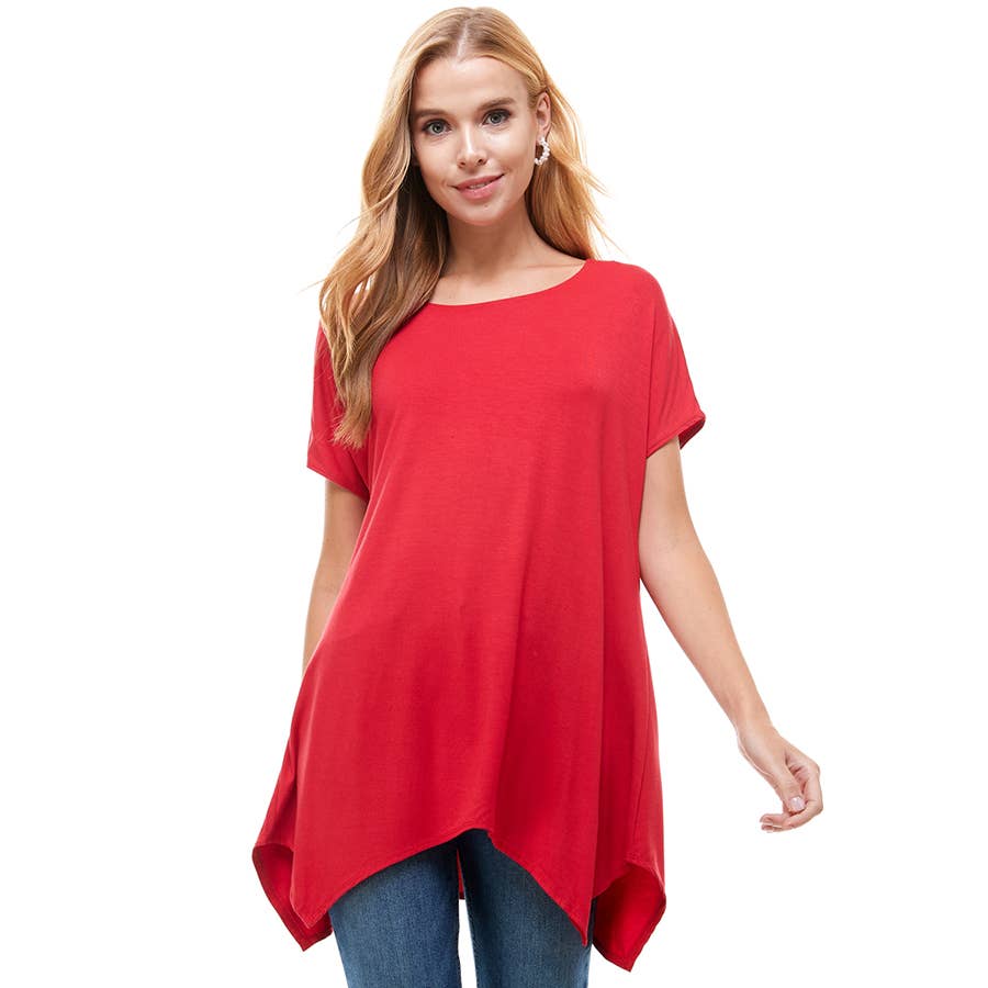 ATP-2307RS Cap Sleeve Basic Asymmetric Tunic | Made in USA | Azules Wholesale