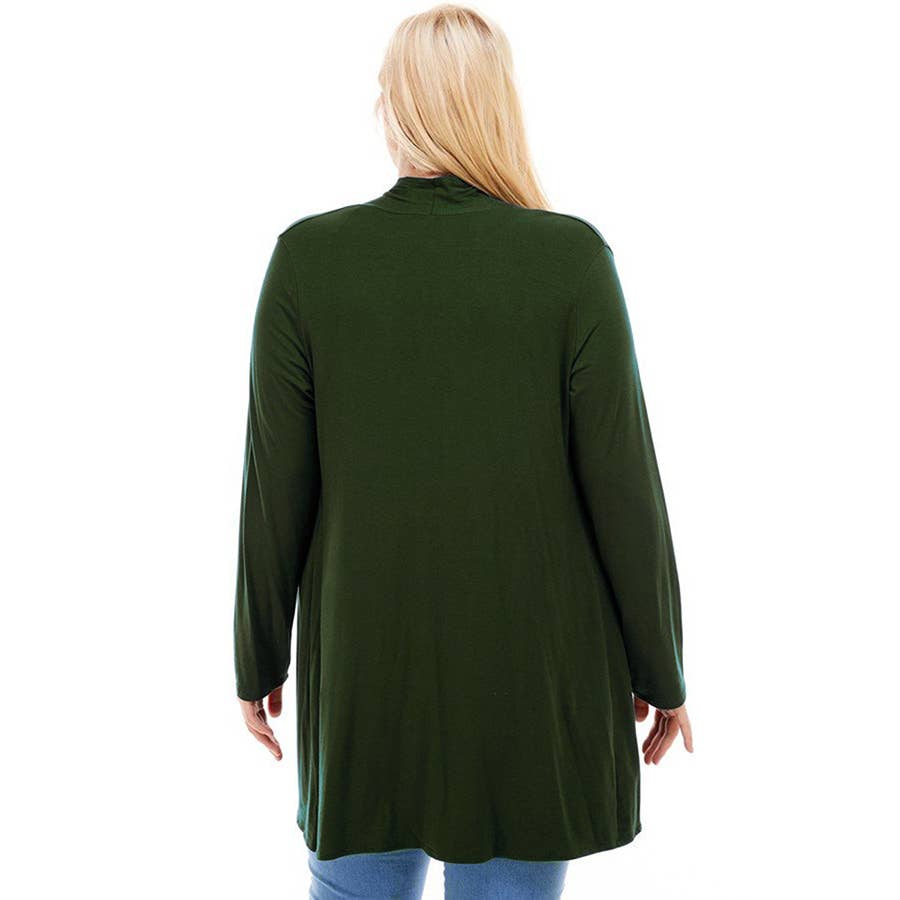 AJK-3001RSX Plus Size Long Sleeve Open Front Drape Cardigan | Made in USA | Azules Wholesale