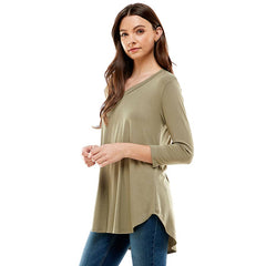 ATP-2334RS-Women's V Neck 3/4 Sleeve Tunic | Made in USA | Azules Wholesale