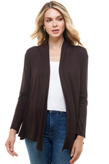 2057RS | Long Sleeve Open Front Drape Solid  Cardigan | Made in USA