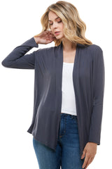 2057RS | Long Sleeve Open Front Drape Solid  Cardigan | Made in USA