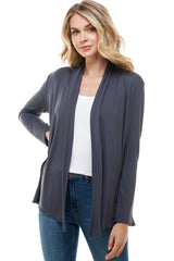 2057RS | Long Sleeve Open Front Drape Solid  Cardigan | Made in USA