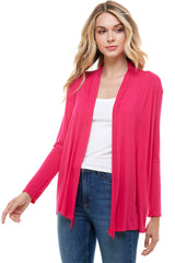 2057RS | Long Sleeve Open Front Drape Solid  Cardigan | Made in USA