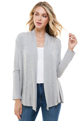 2057RS | Long Sleeve Open Front Drape Solid  Cardigan | Made in USA