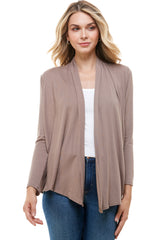 2057RS | Long Sleeve Open Front Drape Solid  Cardigan | Made in USA
